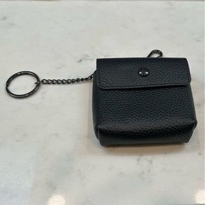 Bandolier black pebble leather pouch with keychain/pewter